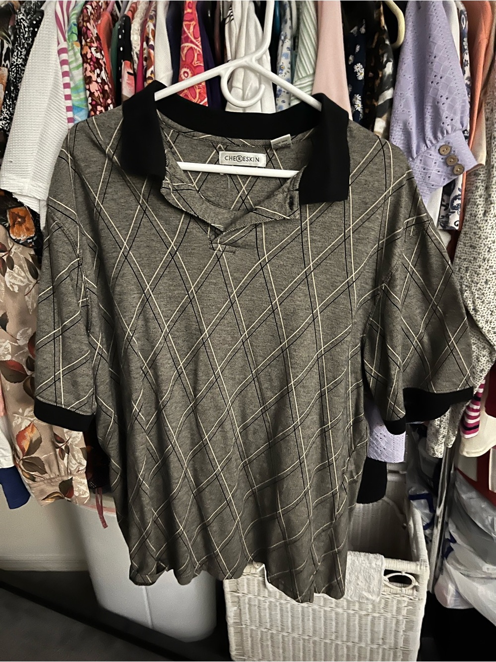Checkerskin Men's Black & Gray Diamond-Print Polo